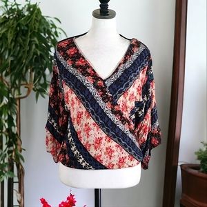 InTu Women's Floral Damask V-Neck Wrap Blouse Size Small